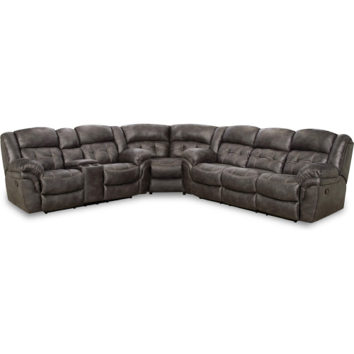 Haven Manual Reclining Console Sectional Sofa in Charcoal Grey Leather Look Fabric