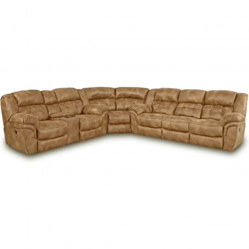 Haven Manual Recline Console Sectional Sofa in Almond Brown Vegan Leather