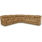 Haven Manual Recline Console Sectional Sofa in Almond Brown Vegan Leather
