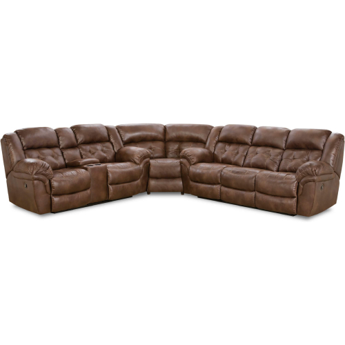 Haven Manual Reclining Console Sectional Sofa in Espresso Brown Leather Look Fabric