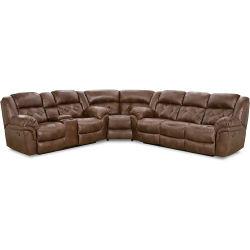 Haven Manual Reclining Console Sectional Sofa in Espresso Brown Leather Look Fabric