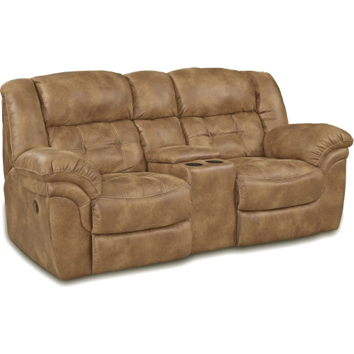 Haven Manual Recline Console Loveseat in Almond Brown Vegan Leather