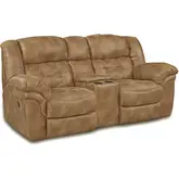 Haven Manual Recline Console Loveseat in Almond Brown Vegan Leather