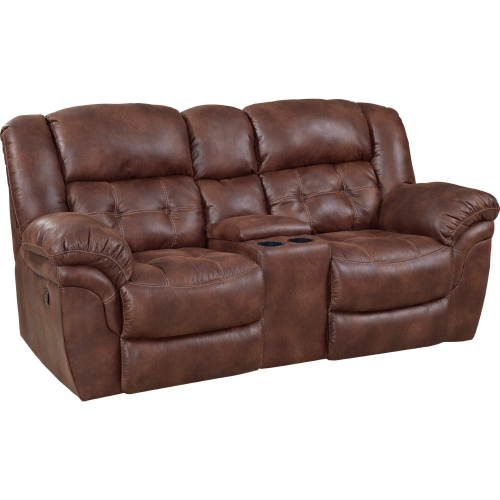 Haven Manual Reclining Console Loveseat in Tufted Espresso Brown Leather Look Fabric