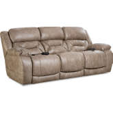 Greer Power Double Reclining Sofa in Mushroom Tan Leather Look Fabric