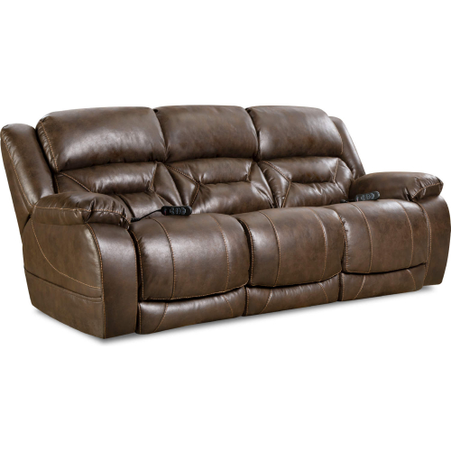 Greer Power Double Reclining Sofa in Walnut Brown Leather Look Fabric