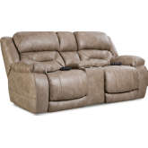 Greer Power Reclining Console Loveseat in Mushroom Tan Leather Look Fabric