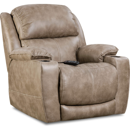 Orion Power Home Theater Recliner in Mushroom Tan Leather Look Fabric