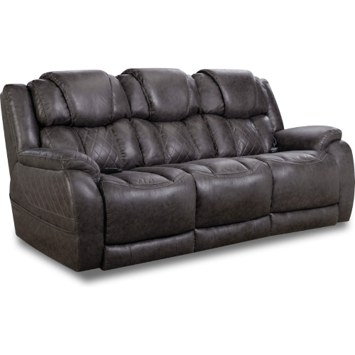Ezra Power Double Reclining Sofa in Steel Black Leather Look Fabric