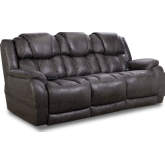 Ezra Power Double Reclining Sofa in Steel Black Leather Look Fabric