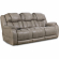 Ezra Power Double Reclining Sofa in Mushroom Tan Leather Look Fabric