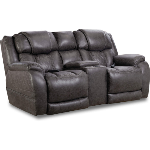 Ezra Power Console Loveseat in Steel Grey Leather Look Fabric