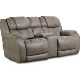 Ezra Power Console Loveseat in Mushroom Tan Leather Look Fabric