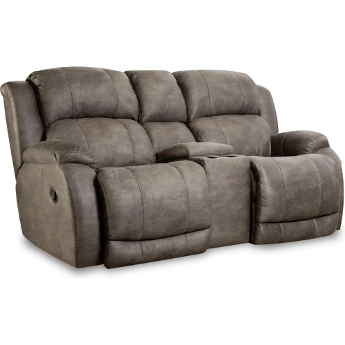Forrest Manual Reclining Console Loveseat in Grey Leather Look Fabric