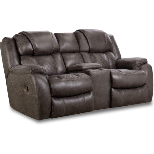Rayna Manual Reclining Console Loveseat in Quilted Steel Grey Leather Look Fabric