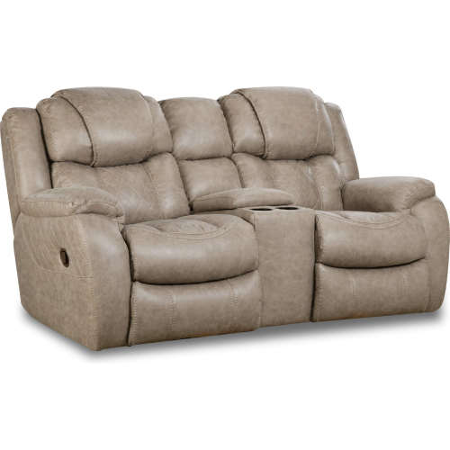 Rayna Manual Reclining Console Loveseat in Quilted Mushroom Tan Leather Look Fabric