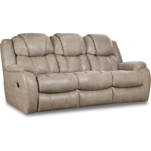 Rayna Manual Double Reclining Sofa in Quilted Mushroom Tan Leather Look Fabric