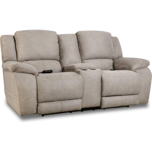 Harley Power Console Loveseat in Nickel Tan Leather Look Fabric