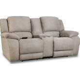 Harley Power Console Loveseat in Nickel Tan Leather Look Fabric