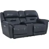Contender Power Recline Zero Gravity Loveseat in Blue Top Grain Leather