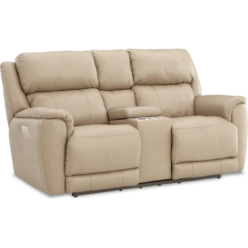 Willow Triple Power Zero Gravity Loveseat in Stonewash Beige Top Grain Leather