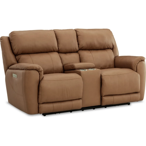 Willow Triple Power Zero Gravity Loveseat in Butternut Brown Top Grain Leather