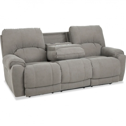 Havana Triple Power Zero Gravity Sofa with Drop Table in Light Tan Brown Fabric