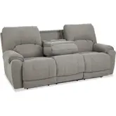Havana Triple Power Zero Gravity Sofa with Drop Table in Light Tan Brown Fabric