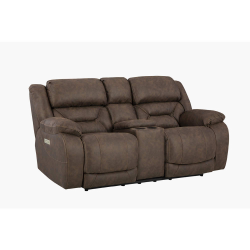 Oakley Zero Gravity Power Loveseat in Walnut Brown Leather Look Fabric
