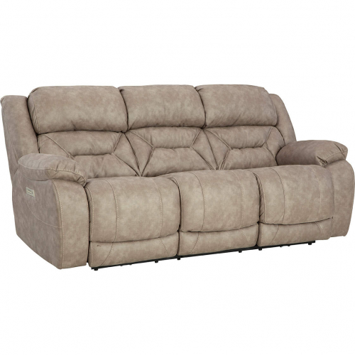 Oakley Zero Gravity Power Double Reclining Sofa in Fog Tan Leather Look Fabric