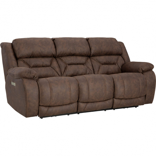 Oakley Zero Gravity Power Double Reclining Sofa in Walnut Brown Leather Look Fabric
