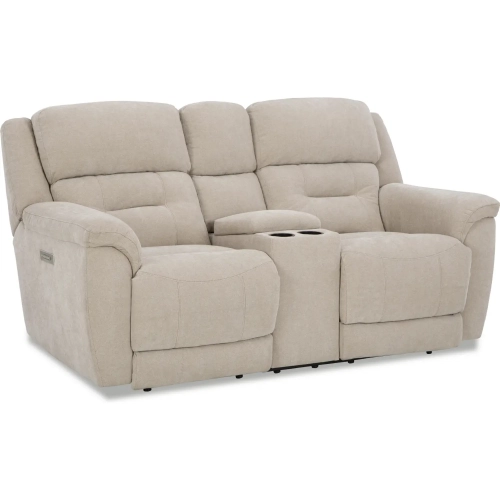 Knockout Triple Power Recline Zero Gravity Loveseat in Stone Tan Fabric