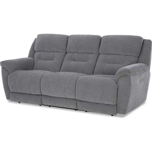 Knockout Triple Power Recline Zero Gravity Sofa in Granite Grey Fabric