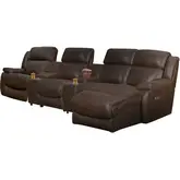 Sawyer Home Theater Recline Sectional Sofa with Right Chaise in Brown Vegan Leather