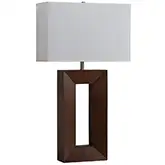 Julie Standing Table Lamp in Dark Walnut Finish, Weathered Brass & White Linen