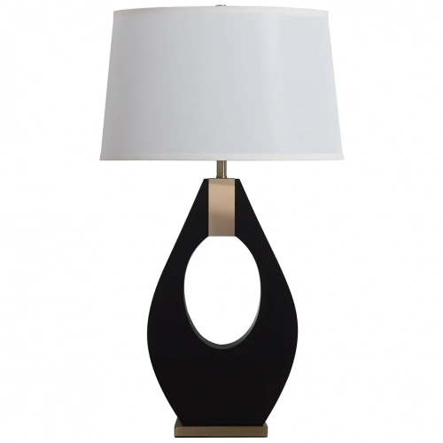 Pearson Table Lamp in Ebony Wood, Weathered Brass & Off White Linen