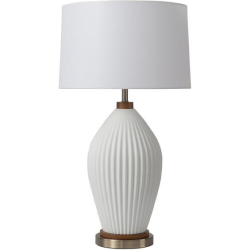 Santa Clara Table Lamp with Nightlight in Weathered Brass, Walnut & Bone Porcelain