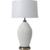 Santa Clara Table Lamp with Nightlight in Weathered Brass, Walnut & Bone Porcelain