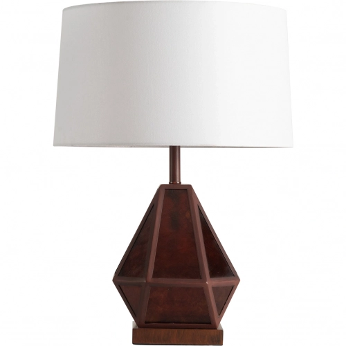 Artifact Table Lamp with Nightlight in Amber Mica, Wood & White Linen