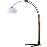 Morelli Arc Floor Lamp in Weathered Brass, Walnut, Black & White Lucite