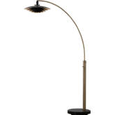 Rancho Mirage 1 Light Arc Floor Lamp in Weathered Brass, Black, Black Marble & Gold Leaf