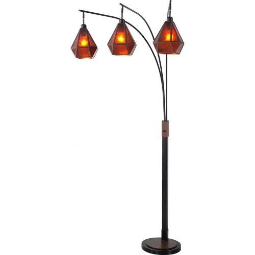 Artifact 3 Light Arc Floor Lamp in Amber Mica & Espresso Bronze Steel
