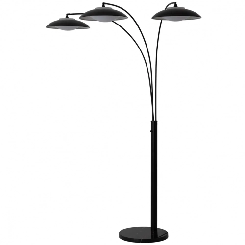 Saucer 3 Light Arc Floor Lamp in Black Steel & Black Marble