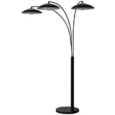 Saucer 3 Light Arc Floor Lamp in Black Steel & Black Marble
