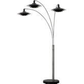 Rancho Mirage 3 Light Arc Floor Lamp in Antique Nickel, Black, Black Marble & Silver Leaf