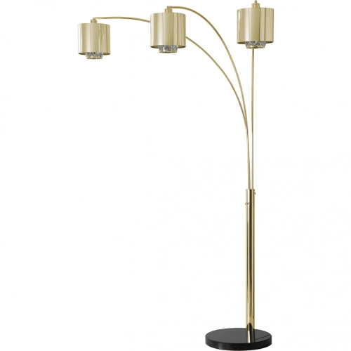 Marilyn 3 Light Arc Floor Lamp in Weathered Brass, Marble, Mylar & Crystals