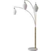Santa Clara 3 Light Arc Floor Lamp in Weathered Brass, Walnut, Marble & Bone Porcelain