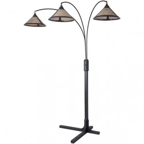 3 Light Arc Floor Lamp in Gray Wood, Gunmetal & Silver Mineral Mica
