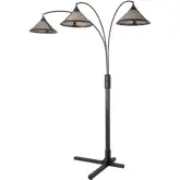 3 Light Arc Floor Lamp in Gray Wood, Gunmetal & Silver Mineral Mica