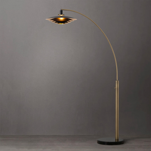Rancho Mirage 1 Light Arc Floor Lamp in Weathered Brass, Black, Black Marble & Gold Leaf